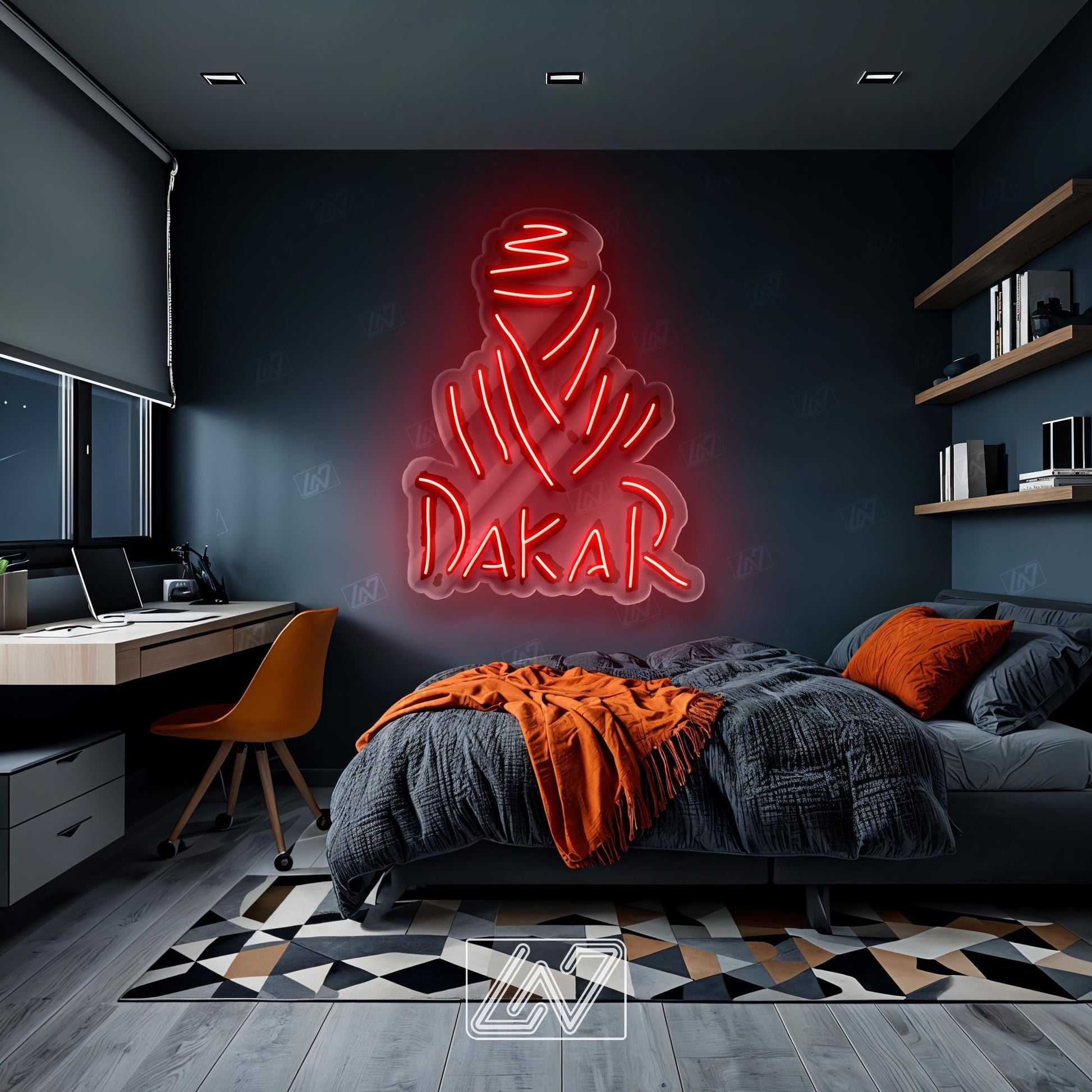 Dakar LED Neon Sign with UV Print, Off-Road Rally Wall Art for Garage, Motorsport Shop or Man Cave, Bold Adventure Racing Decor