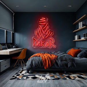 Dakar LED Neon Sign with UV Print, Off-Road Rally Wall Art for Garage, Motorsport Shop or Man Cave, Bold Adventure Racing Decor