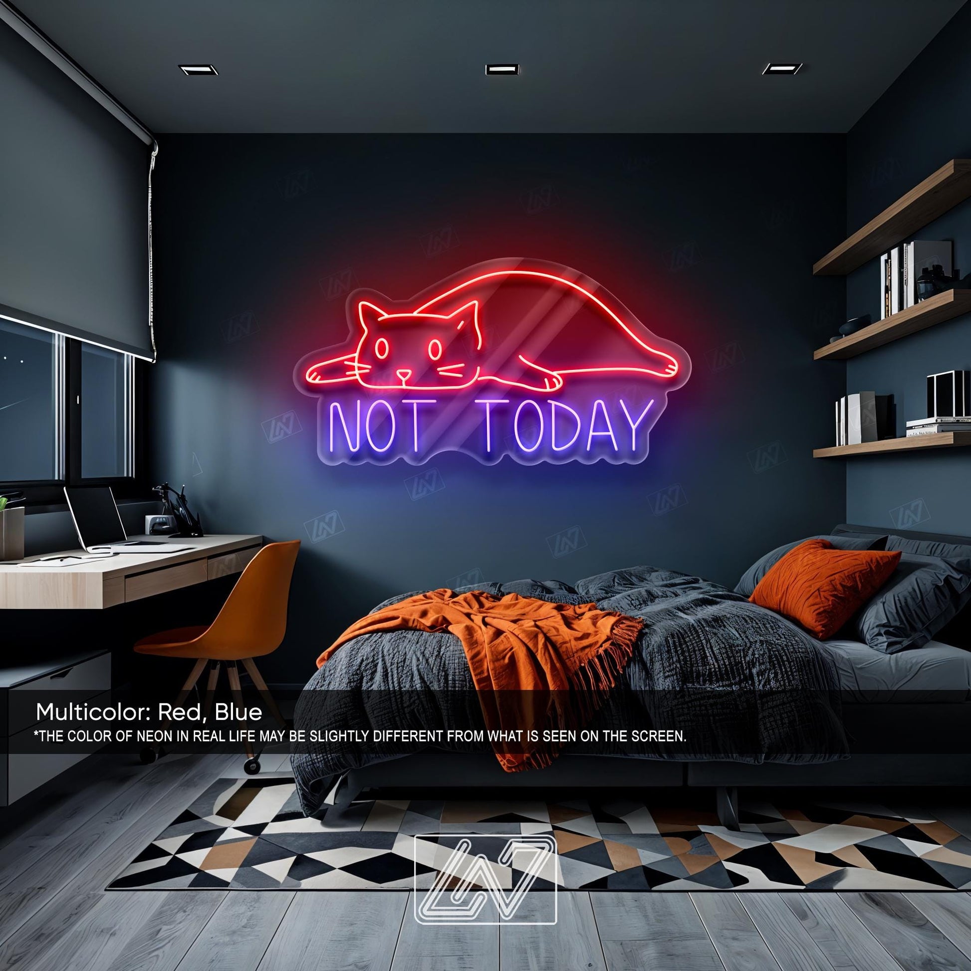 Not Today Lazy Cat - LED Neon Sign, Cute LED Wall Light for Cat Lovers, Funny Bedroom or Office Decor, Relax Mood Aesthetic Neon Art