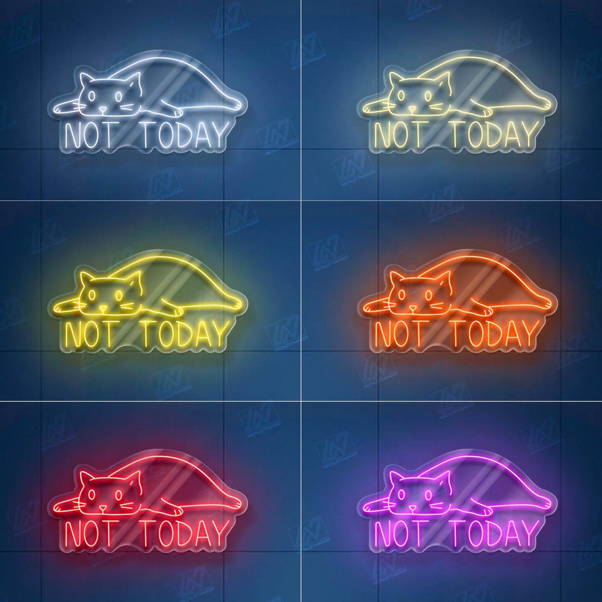Not Today Lazy Cat - LED Neon Sign, Cute LED Wall Light for Cat Lovers, Funny Bedroom or Office Decor, Relax Mood Aesthetic Neon Art