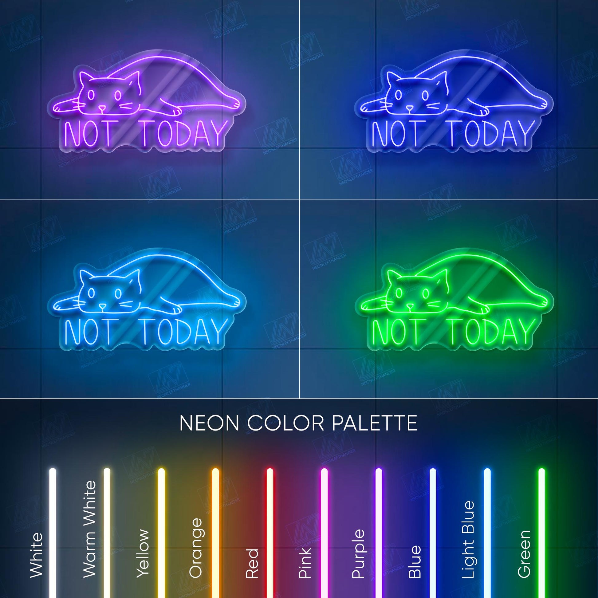 Not Today Lazy Cat - LED Neon Sign, Cute LED Wall Light for Cat Lovers, Funny Bedroom or Office Decor, Relax Mood Aesthetic Neon Art