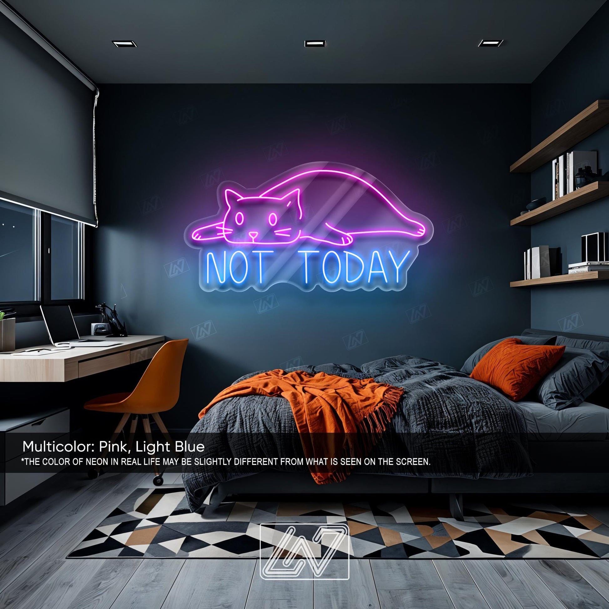 Not Today Lazy Cat - LED Neon Sign, Cute LED Wall Light for Cat Lovers, Funny Bedroom or Office Decor, Relax Mood Aesthetic Neon Art