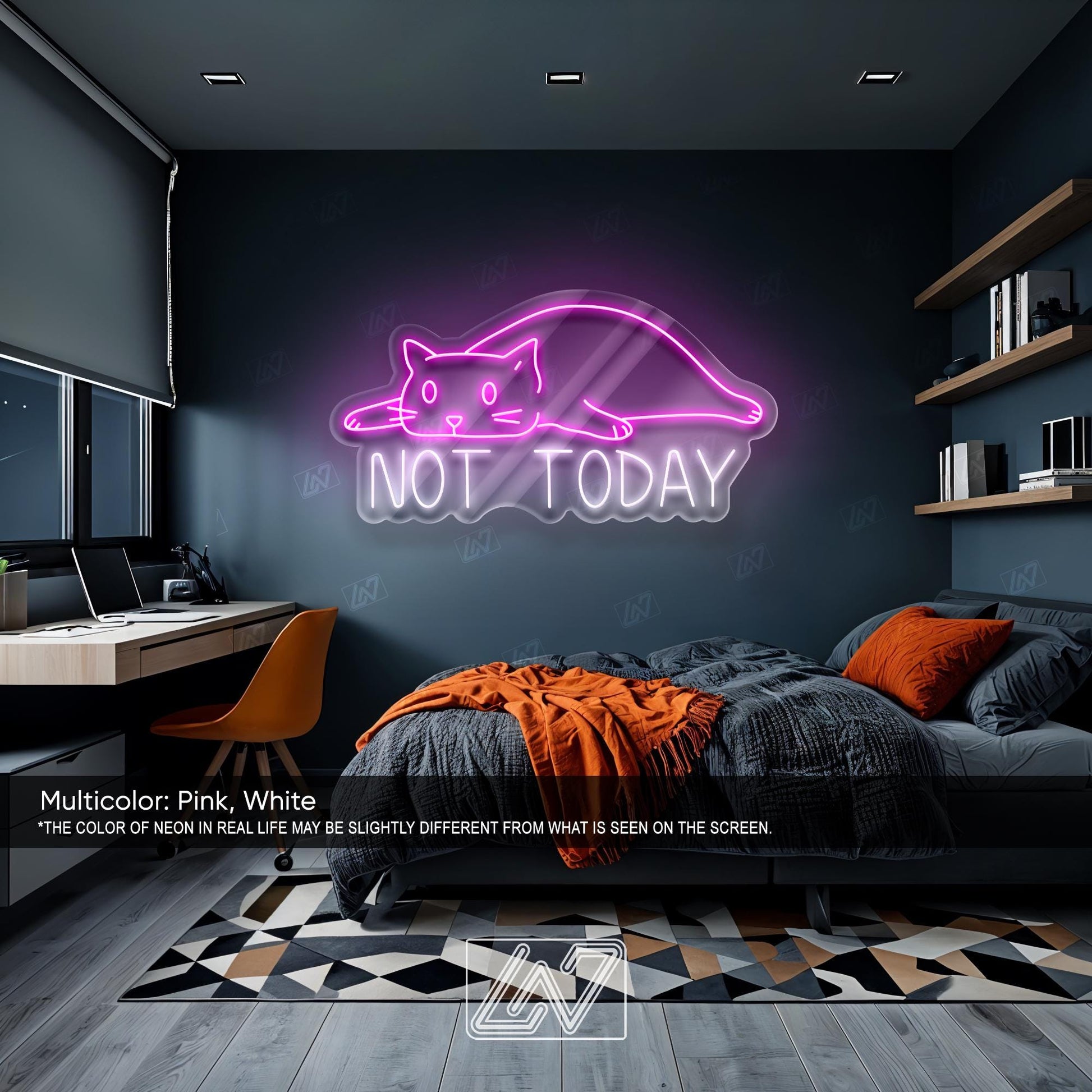 Not Today Lazy Cat - LED Neon Sign, Cute LED Wall Light for Cat Lovers, Funny Bedroom or Office Decor, Relax Mood Aesthetic Neon Art