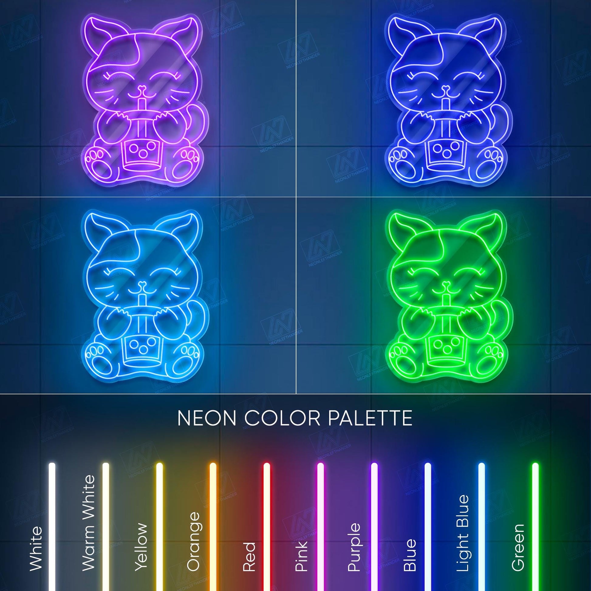 Boba Cat Neon Sign LED Light, Cute Kawaii Cat Drinking Bubble Tea Wall Art, Fun Aesthetic Decor for Café, Bedroom or Game Room