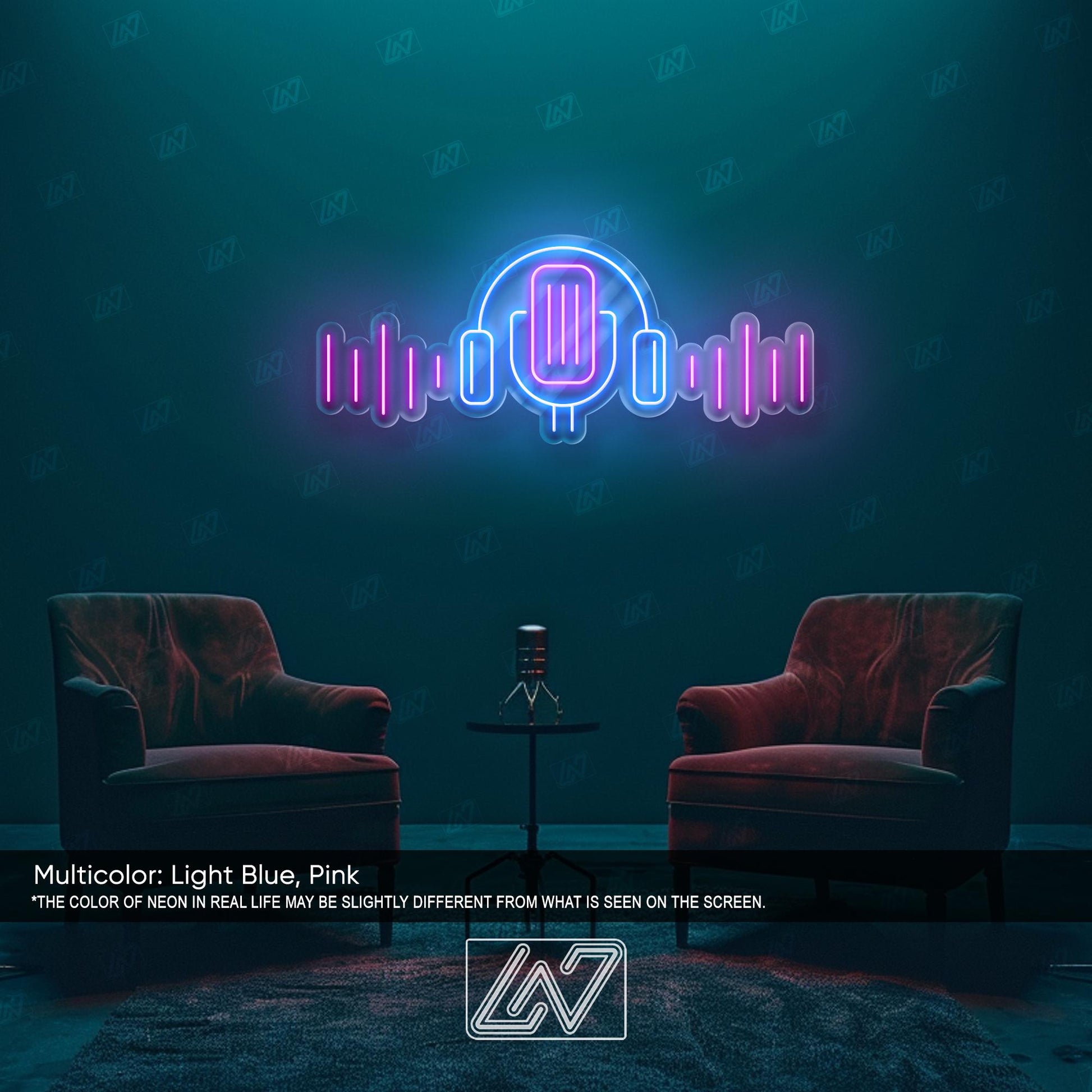 Podcast LED Neon Sign Wall Light, Modern Microphone and Headphones Decor for Studio, Streaming Setup or Content Creator Room