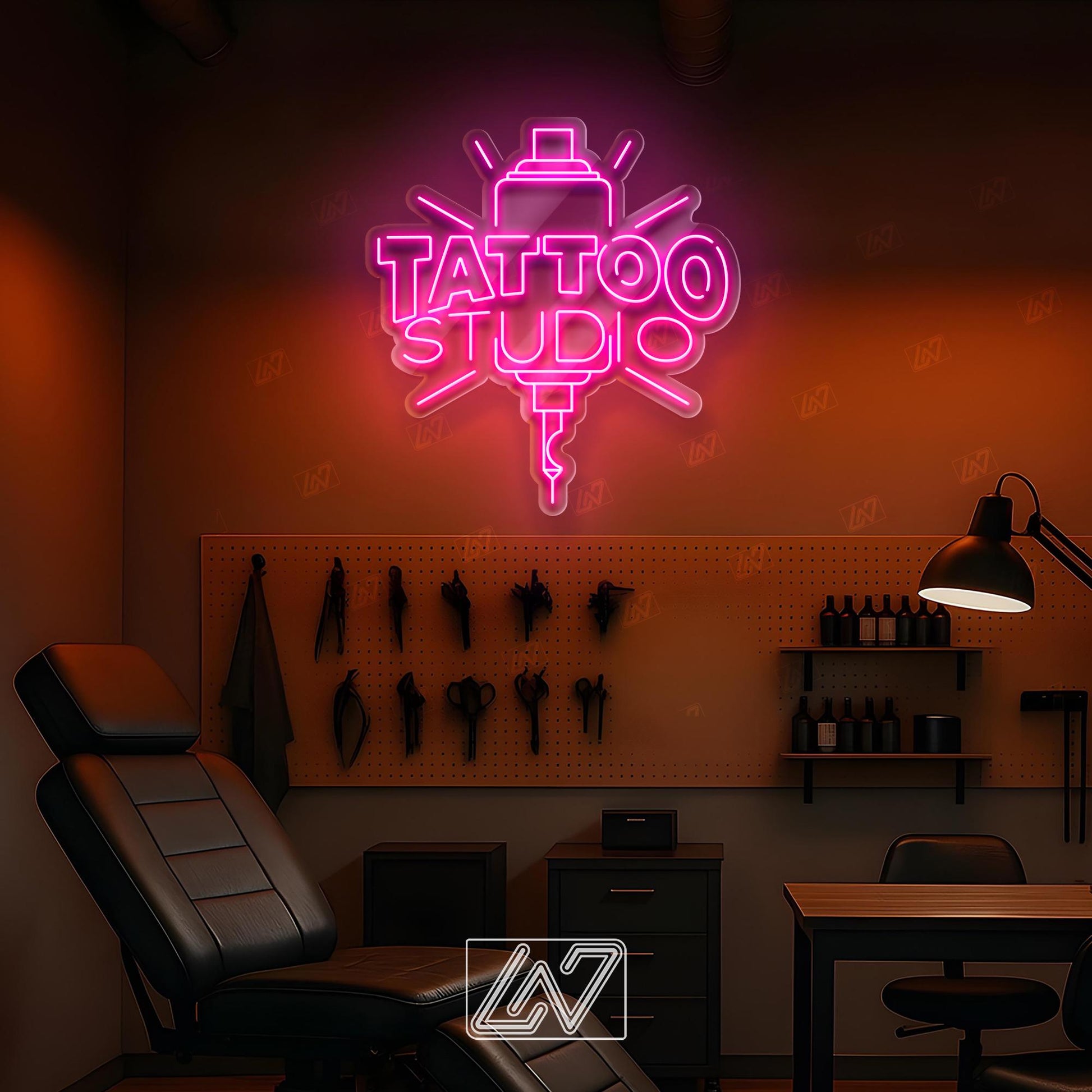 Tattoo Studio Neon Sign LED Wall Light, Bold Ink Parlor Decor for Artists, Shopfront or Tattoo Room, Edgy Urban Tattoo Art Sign