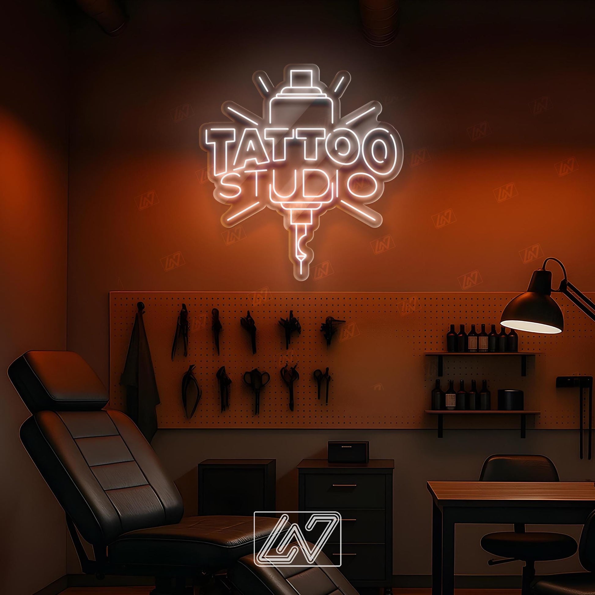 Tattoo Studio Neon Sign LED Wall Light, Bold Ink Parlor Decor for Artists, Shopfront or Tattoo Room, Edgy Urban Tattoo Art Sign