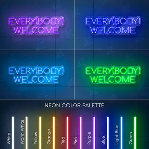 Every(body) Welcome Neon Sign LED Light, Inclusive Tattoo Studio Wall Decor, Body Positivity Sign for Ink Parlor or Creative Space