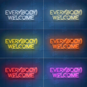 Every(body) Welcome Neon Sign LED Light, Inclusive Tattoo Studio Wall Decor, Body Positivity Sign for Ink Parlor or Creative Space