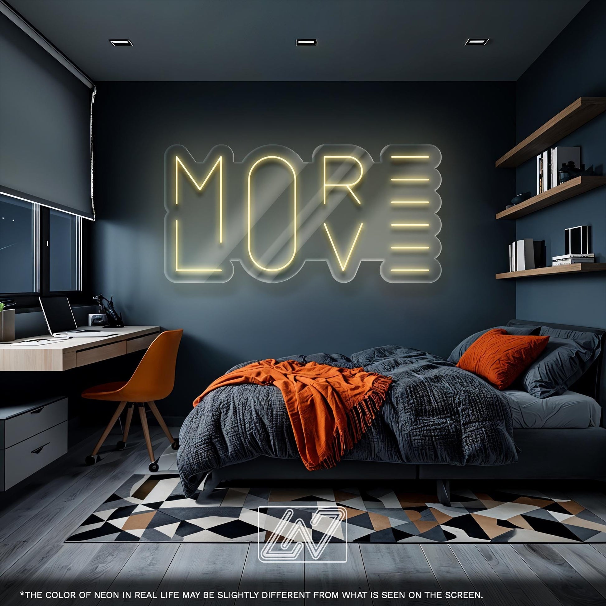 More Love LED Neon Sign Wall Light, Stylish Ambient Lighting for Bedroom, Living Room or Studio with Romantic Modern Word Art
