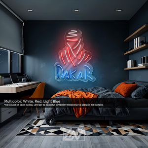 Dakar LED Neon Sign with UV Print, Off-Road Rally Wall Art for Garage, Motorsport Shop or Man Cave, Bold Adventure Racing Decor
