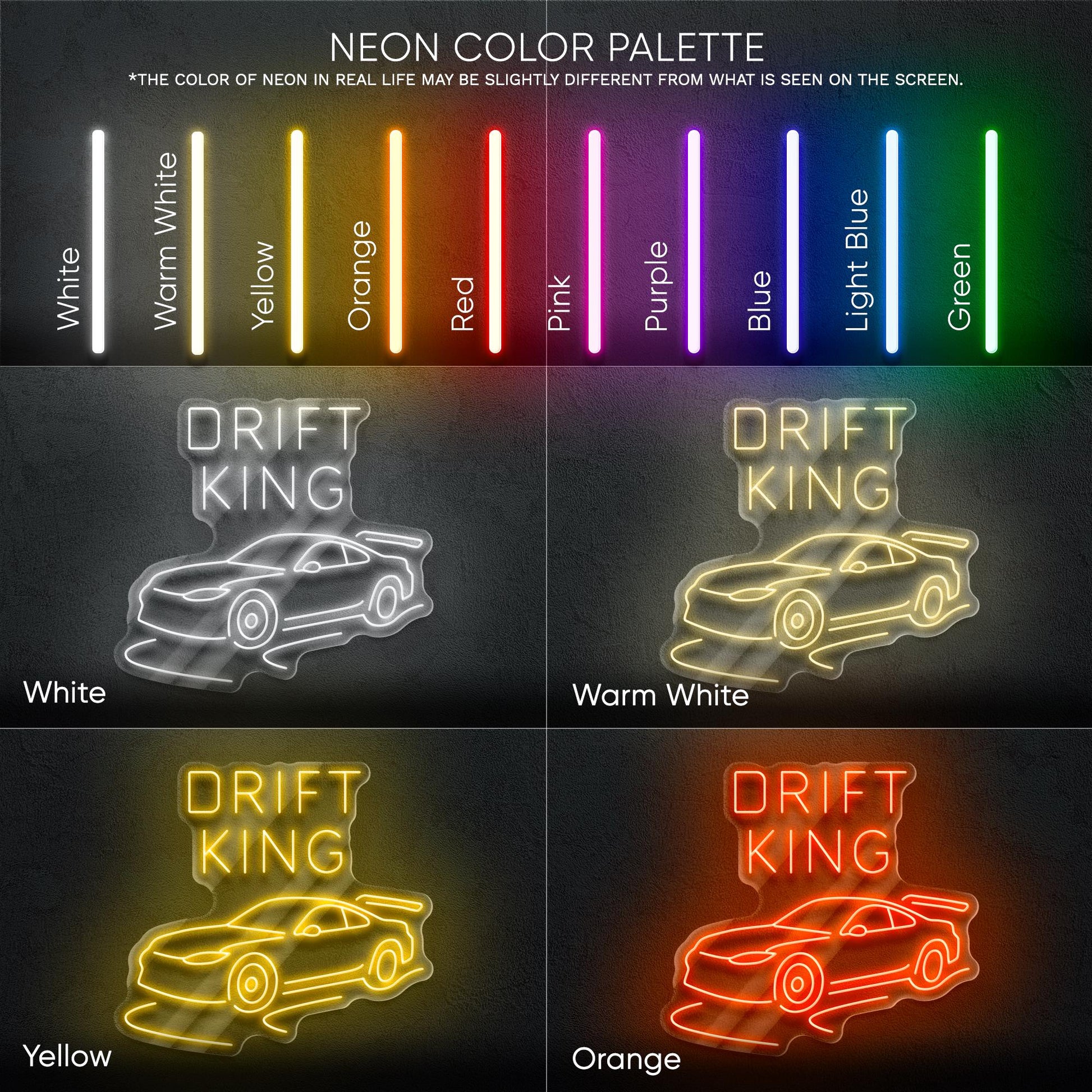 Drift King LED Neon Sign – Wall Light with Car Design for Garage, Man Cave or Racing Room, Perfect Gift for Drift Fans and Car Enthusiasts