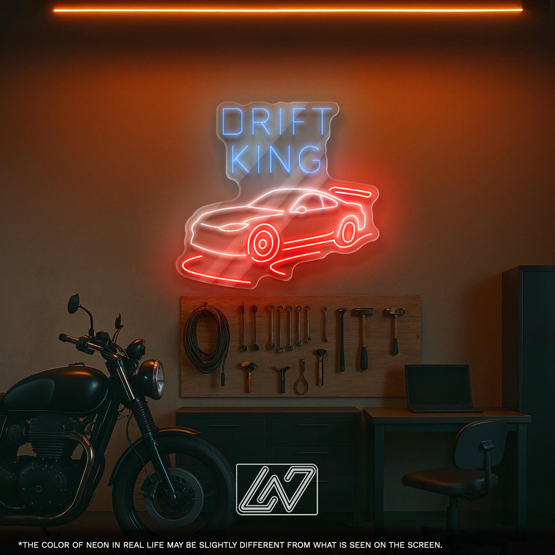 Drift King LED Neon Sign – Wall Light with Car Design for Garage, Man Cave or Racing Room, Perfect Gift for Drift Fans and Car Enthusiasts