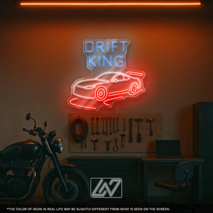 Drift King LED Neon Sign – Wall Light with Car Design for Garage, Man Cave or Racing Room, Perfect Gift for Drift Fans and Car Enthusiasts