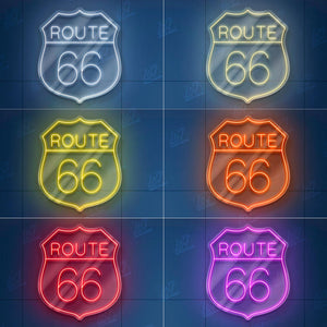 Route 66 LED Neon Sign with UV Print, Vintage Highway Wall Art for Garage, Bar, Man Cave or Retro American Road Trip Decor