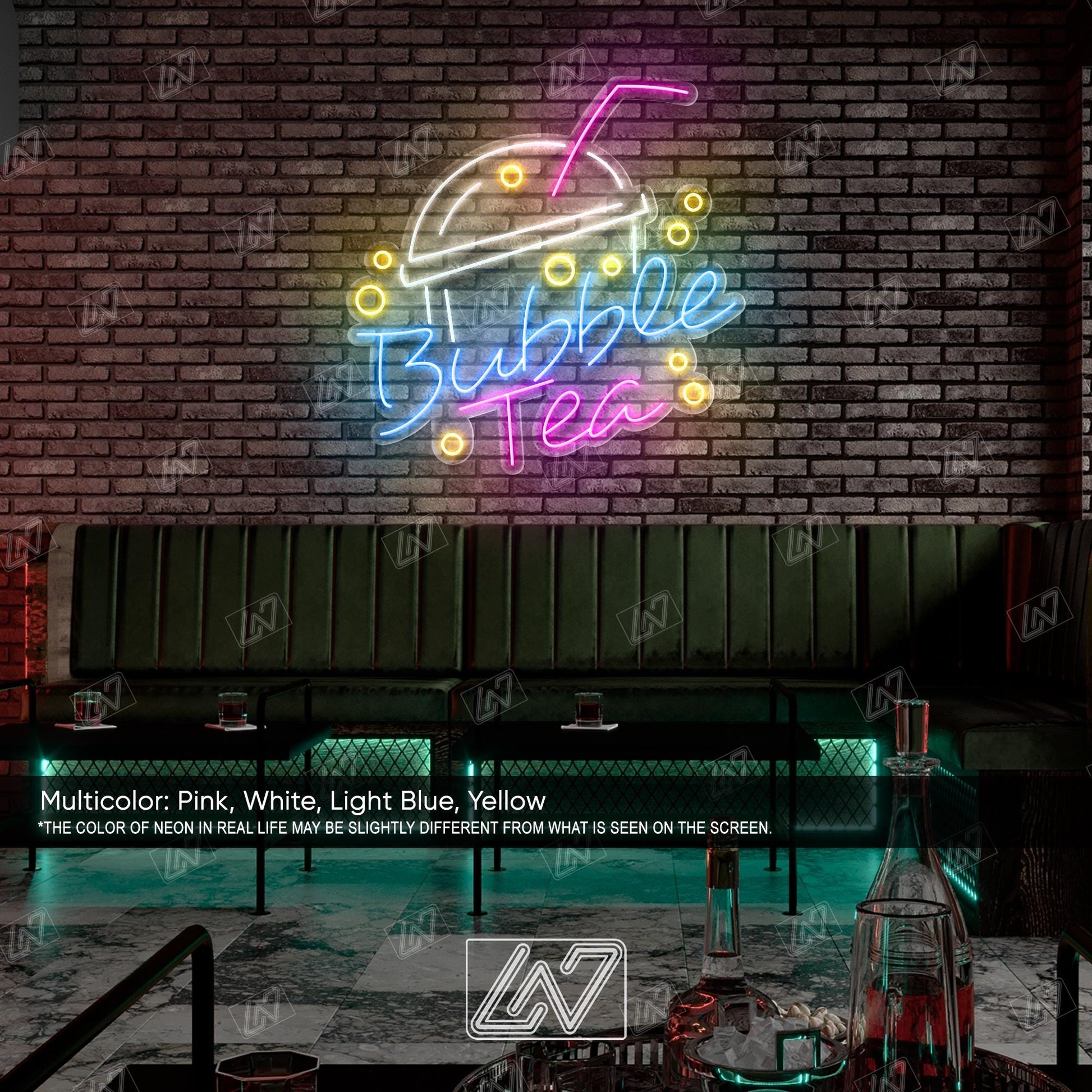 Bubble Tea LED Neon Sign Wall Light, Cute Boba Drink Decor for Café, Kitchen or Bedroom, Kawaii Style Glowing Boba Tea Art