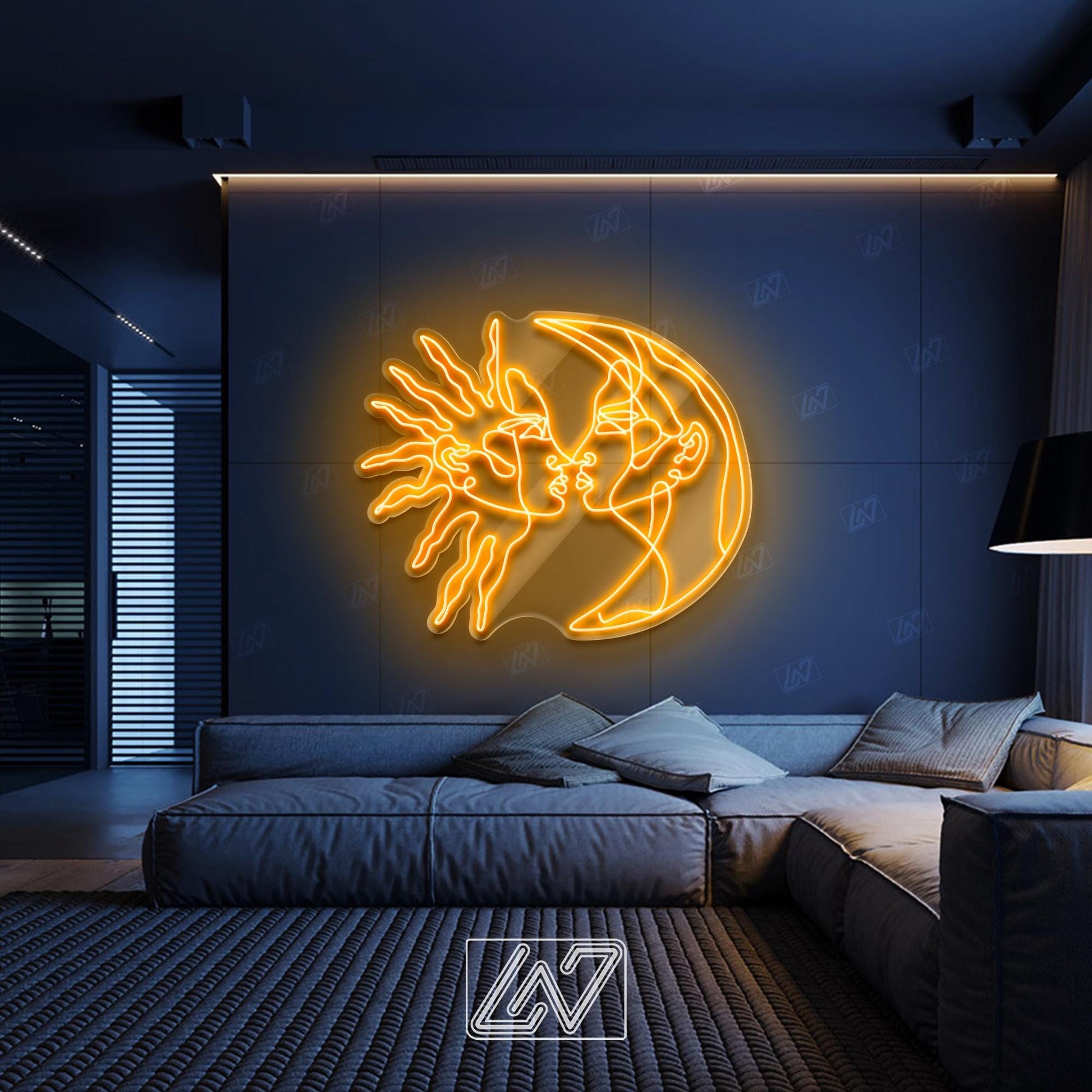 Sun and Moon LED Neon Sign Wall Light, Celestial Line Art Decor for Bedroom, Boho Space or Spiritual Room, Yin Yang Cosmic Love