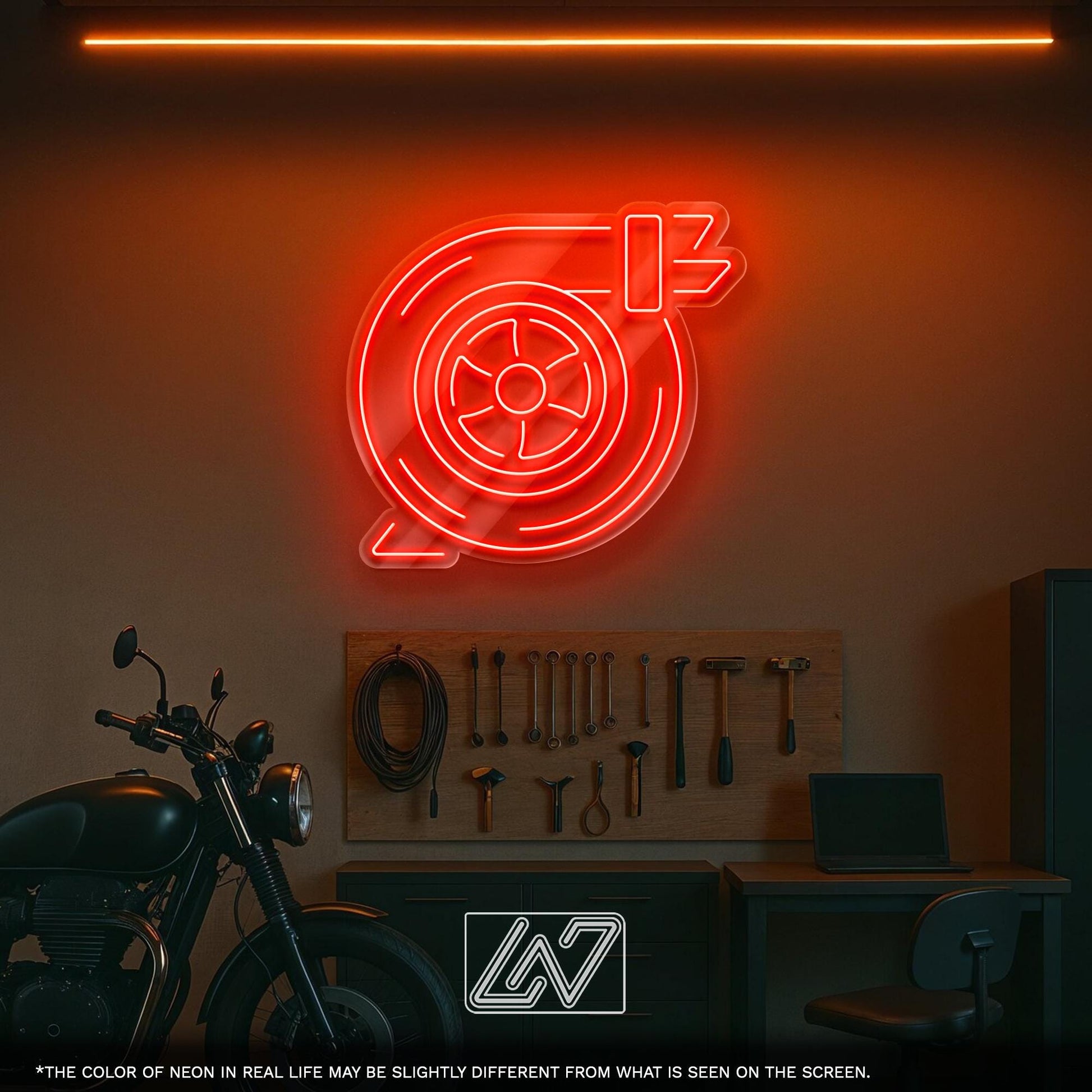 Turbo LED Neon Sign with Car Design – Wall Light for Garage, Auto Workshop or Man Cave, Perfect Gift for Car Lovers and Tuning Fans