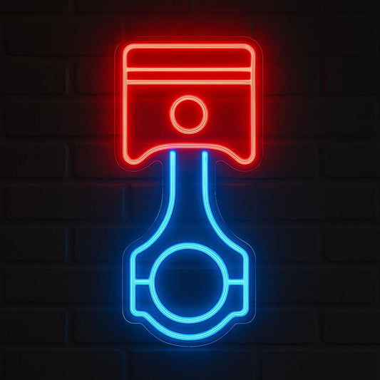 Piston LED Neon Sign with Car Design – Wall Light for Garage, Auto Workshop or Man Cave, Perfect Gift for Car Lovers and Tuning Fans