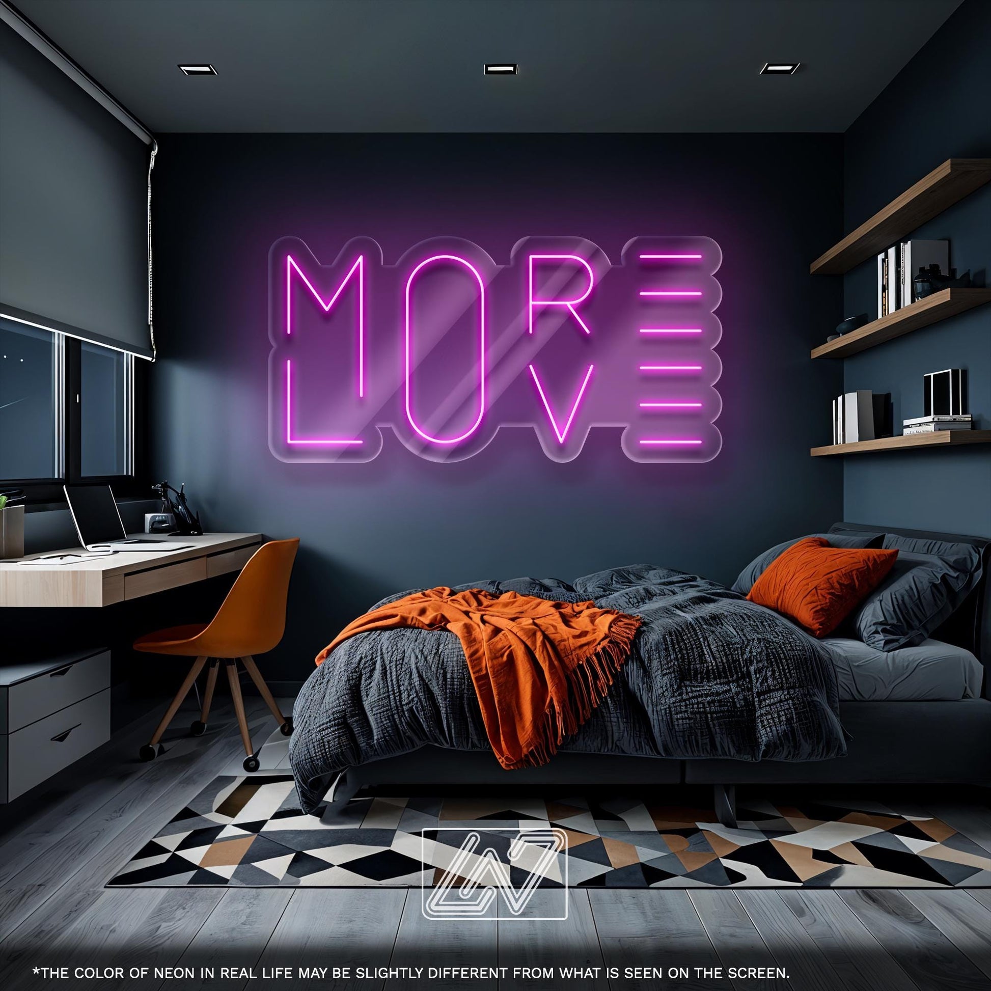 More Love LED Neon Sign Wall Light, Stylish Ambient Lighting for Bedroom, Living Room or Studio with Romantic Modern Word Art