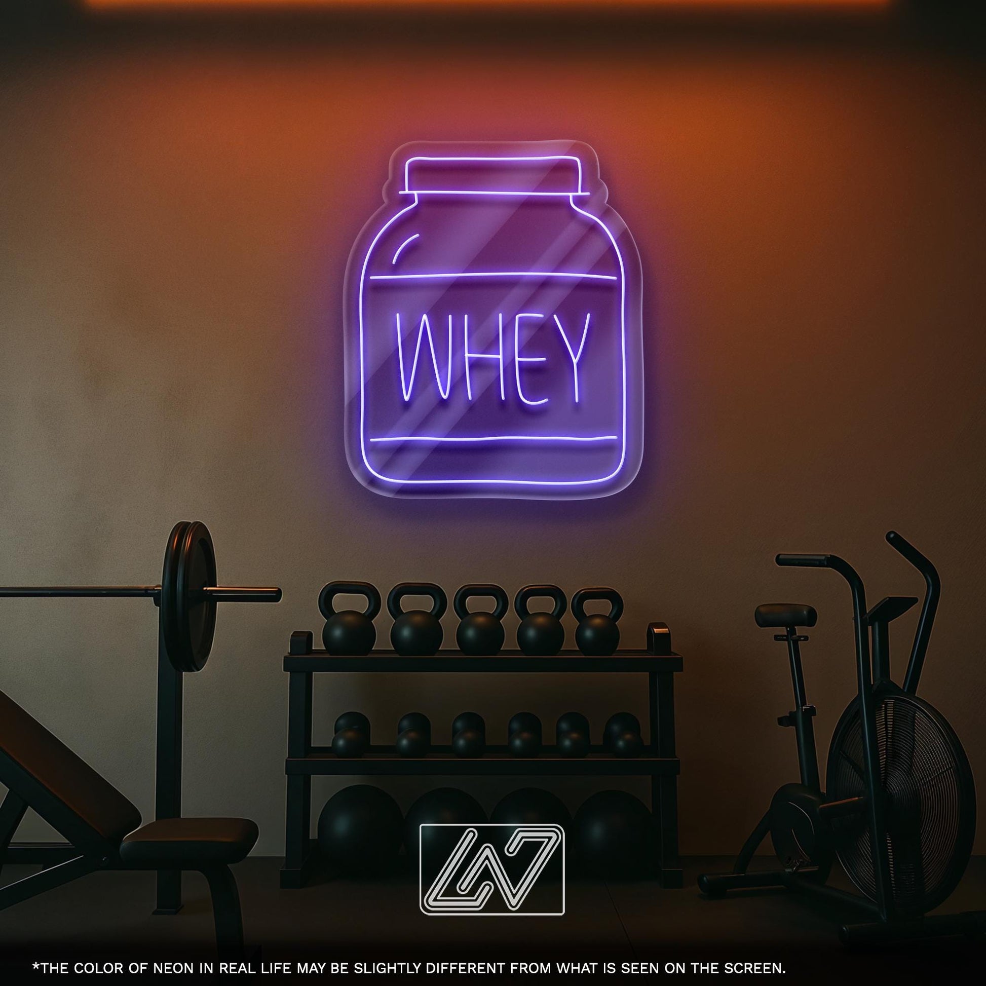 Whey Protein Neon Sign – LED Wall Light for Gym, Fitness Studio or Home Workout Zone, Unique Gift for Bodybuilders and Sport Lovers