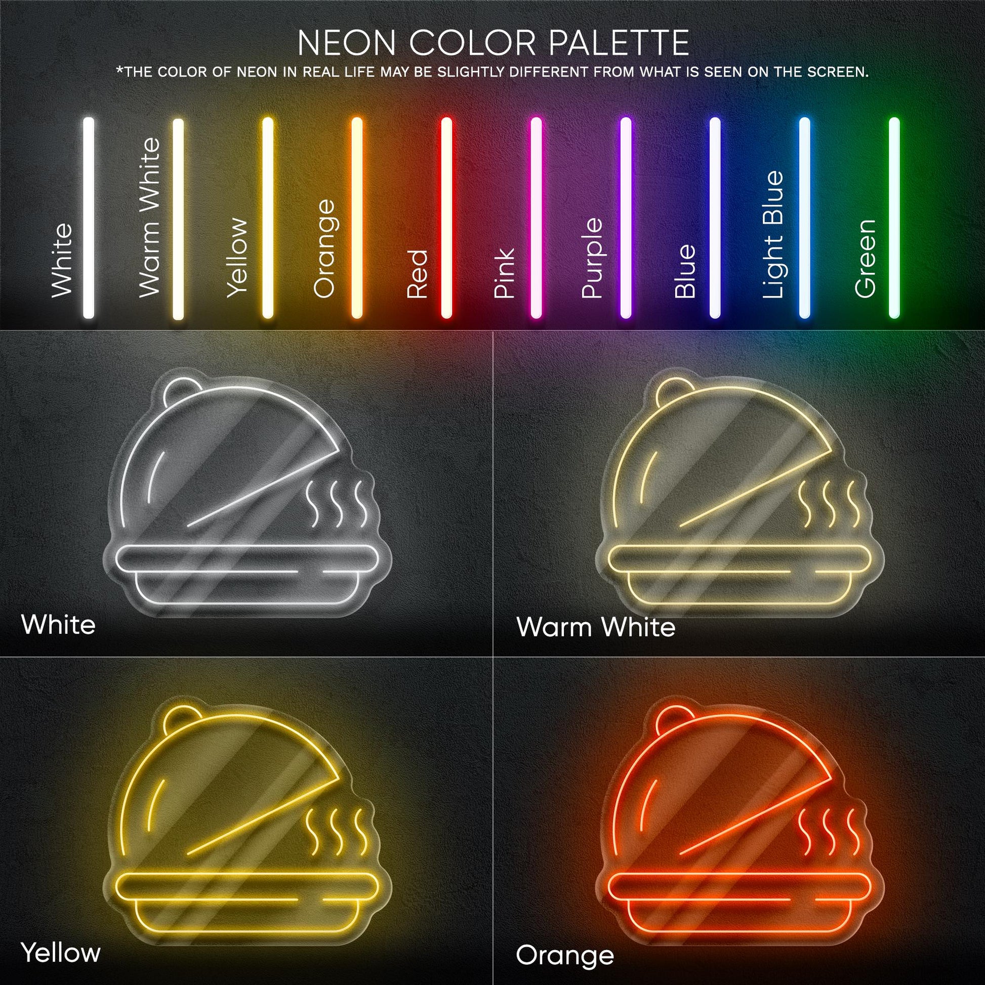Cloche Serving Tray Neon Sign - LED Wall Light for Kitchen, Restaurant, Chef Room or Food Delivery Zone, Gift for Culinary Lovers
