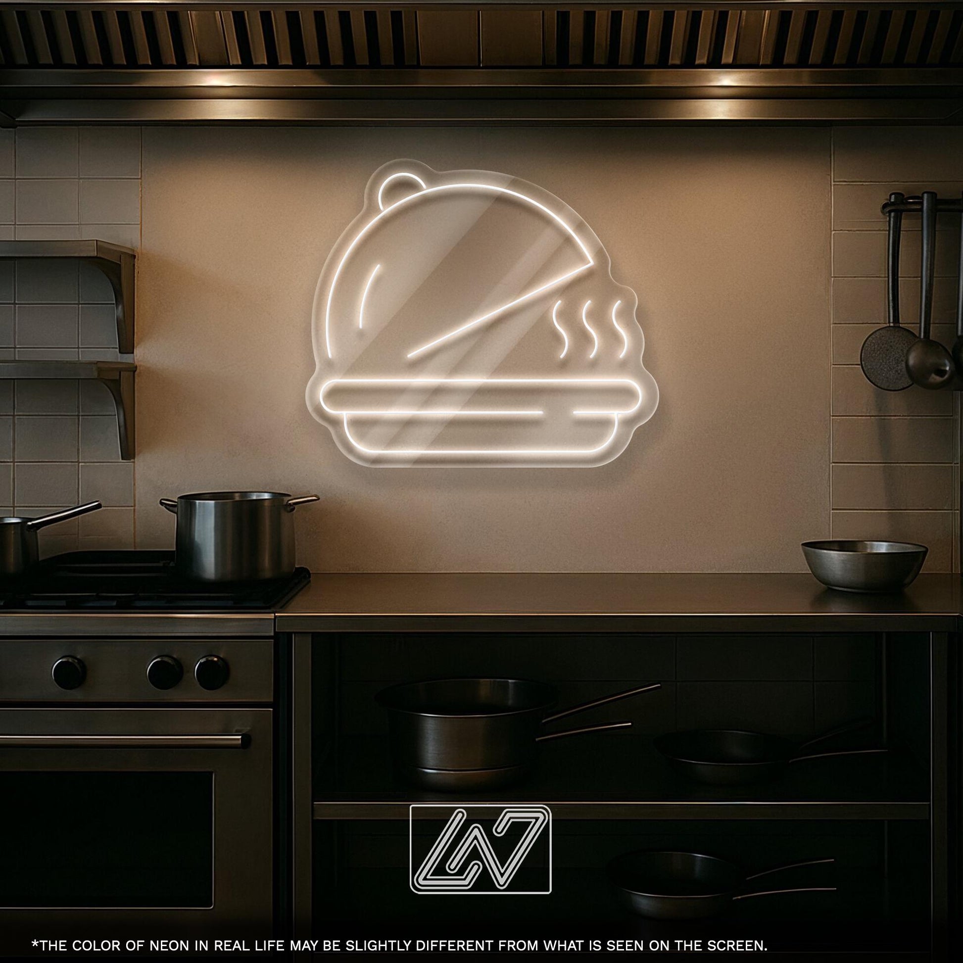 Cloche Serving Tray Neon Sign - LED Wall Light for Kitchen, Restaurant, Chef Room or Food Delivery Zone, Gift for Culinary Lovers