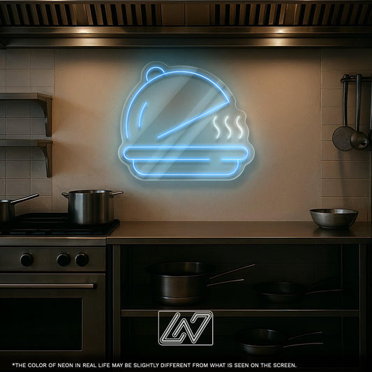 Cloche Serving Tray Neon Sign - LED Wall Light for Kitchen, Restaurant, Chef Room or Food Delivery Zone, Gift for Culinary Lovers