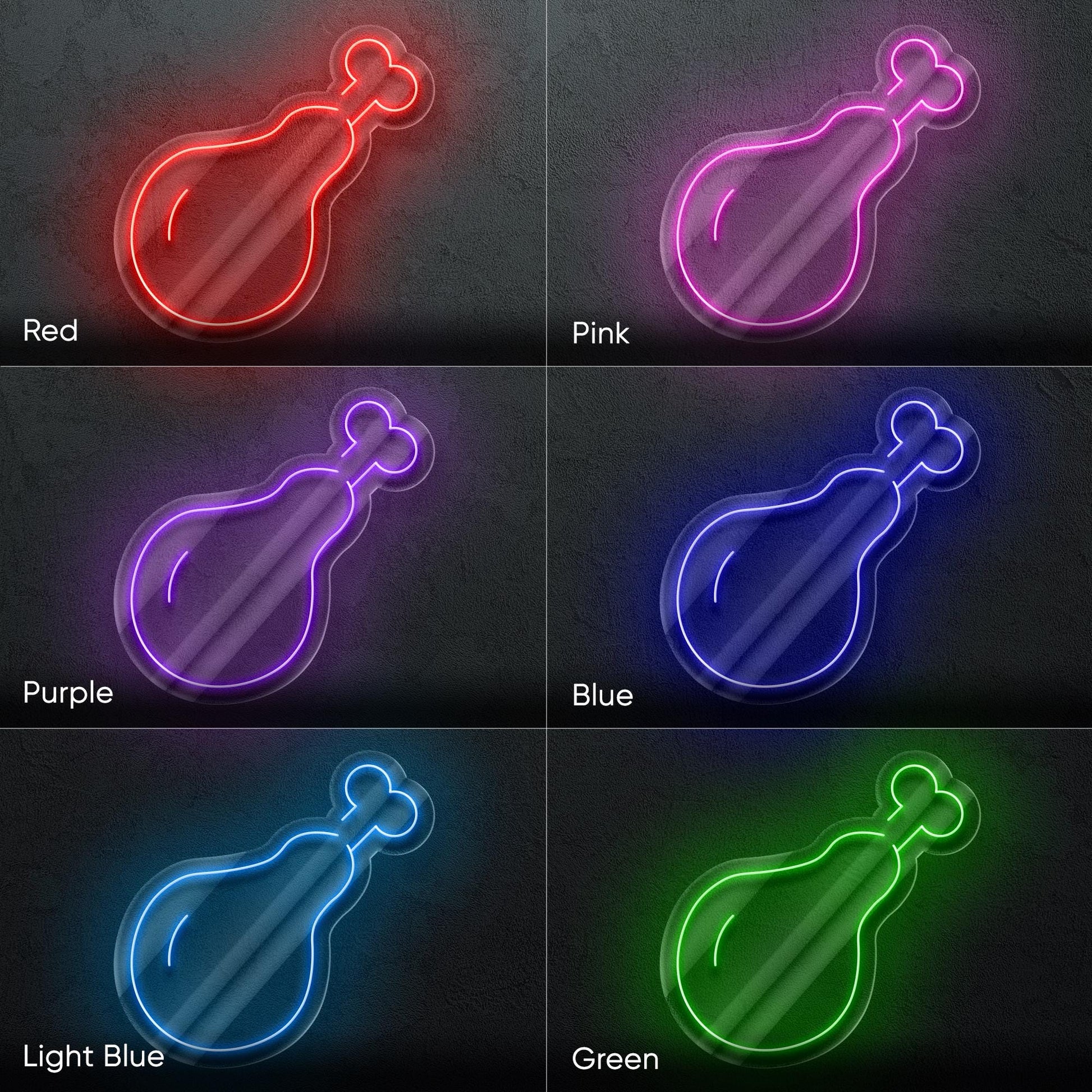 Chicken Leg Neon Sign - Fun LED Light Decor for Kitchen, BBQ Area, Restaurant or Man Cave, Gift for Food Lovers and Grill Masters