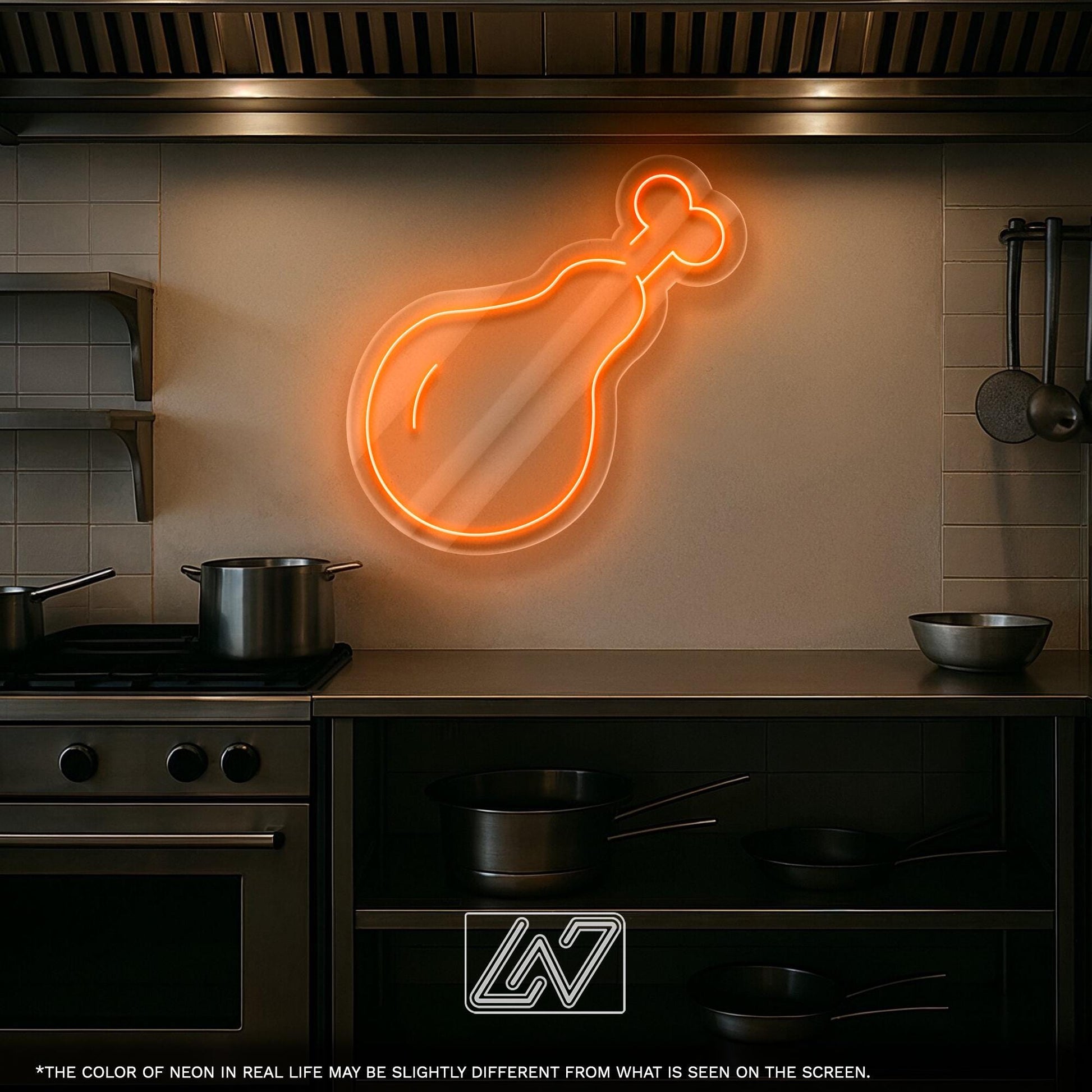 Chicken Leg Neon Sign - Fun LED Light Decor for Kitchen, BBQ Area, Restaurant or Man Cave, Gift for Food Lovers and Grill Masters
