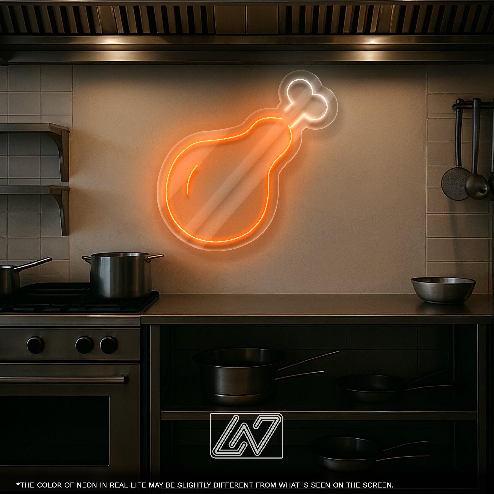Chicken Leg Neon Sign - Fun LED Light Decor for Kitchen, BBQ Area, Restaurant or Man Cave, Gift for Food Lovers and Grill Masters