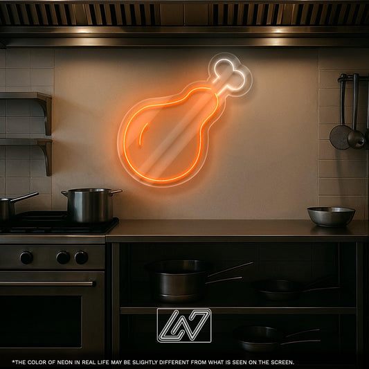 Chicken Leg Neon Sign - Fun LED Light Decor for Kitchen, BBQ Area, Restaurant or Man Cave, Gift for Food Lovers and Grill Masters