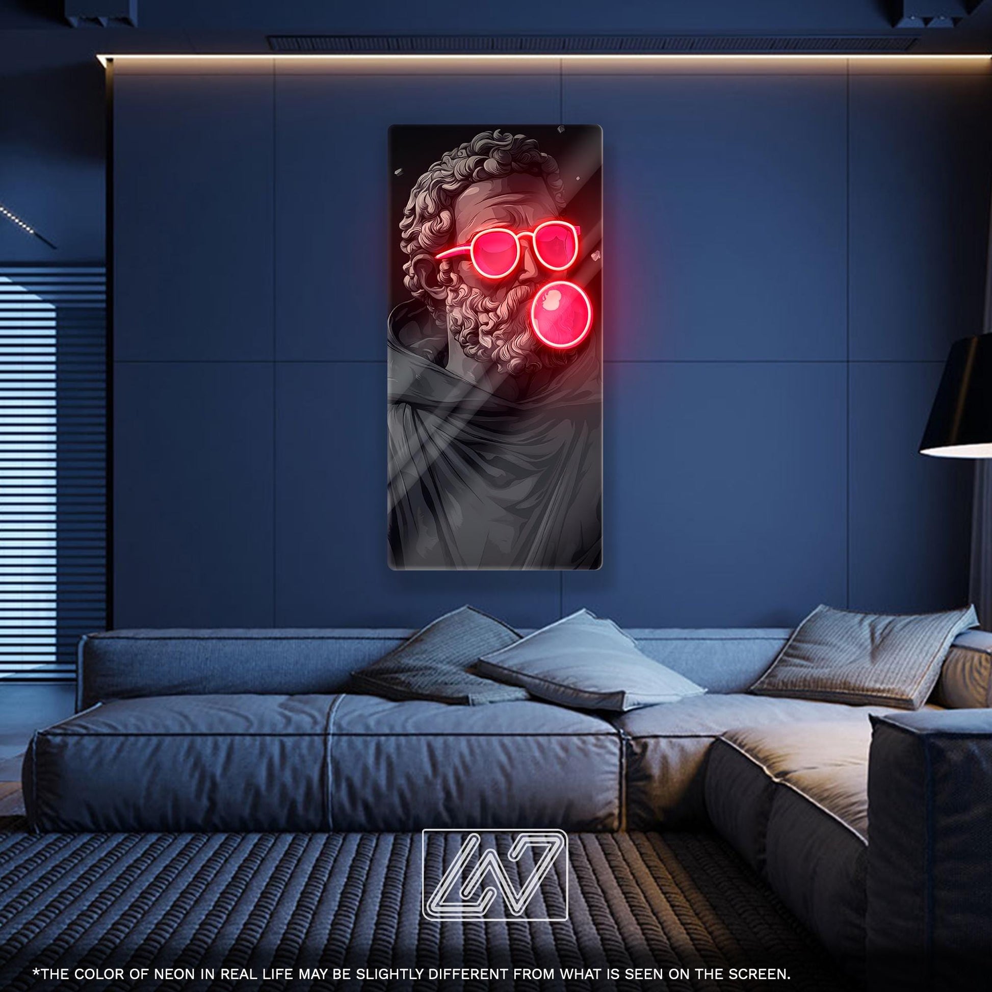 Pop Art Statue LED Neon Sign - Greek Bust with Bubble Gum and Sunglasses, Aesthetic Wall Light for Modern Decor and Creative Spaces