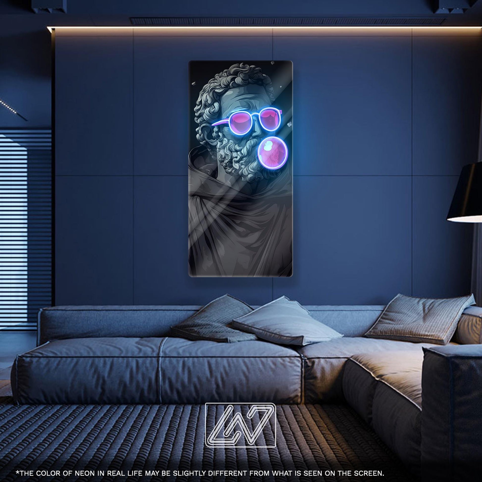 Pop Art Statue LED Neon Sign - Greek Bust with Bubble Gum and Sunglasses, Aesthetic Wall Light for Modern Decor and Creative Spaces