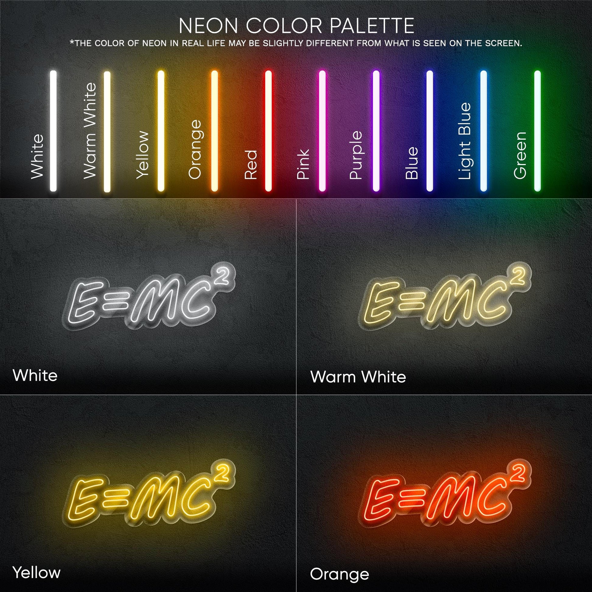 E=mc2 LED Neon Sign - Equation Wall Light for Science Lovers, Office, Lab, Classroom or Modern Home, Perfect Gift for Physics Fans