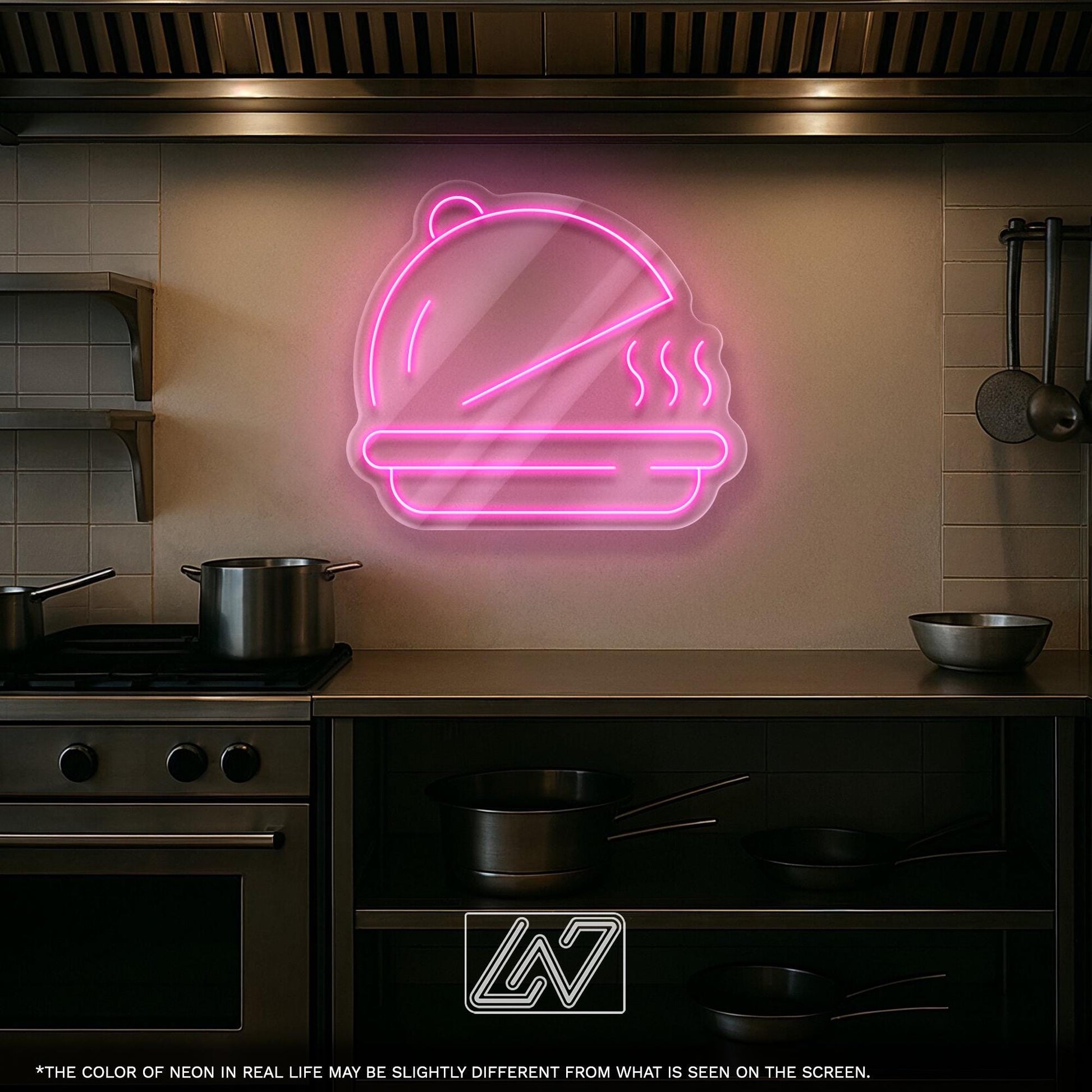Cloche Serving Tray Neon Sign - LED Wall Light for Kitchen, Restaurant, Chef Room or Food Delivery Zone, Gift for Culinary Lovers
