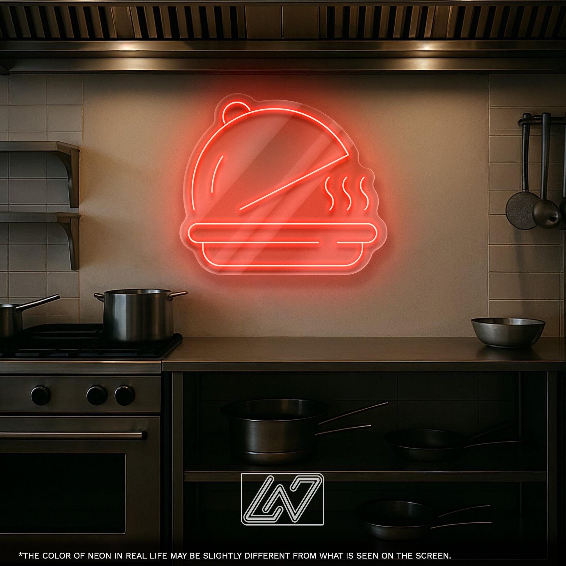 Cloche Serving Tray Neon Sign - LED Wall Light for Kitchen, Restaurant, Chef Room or Food Delivery Zone, Gift for Culinary Lovers