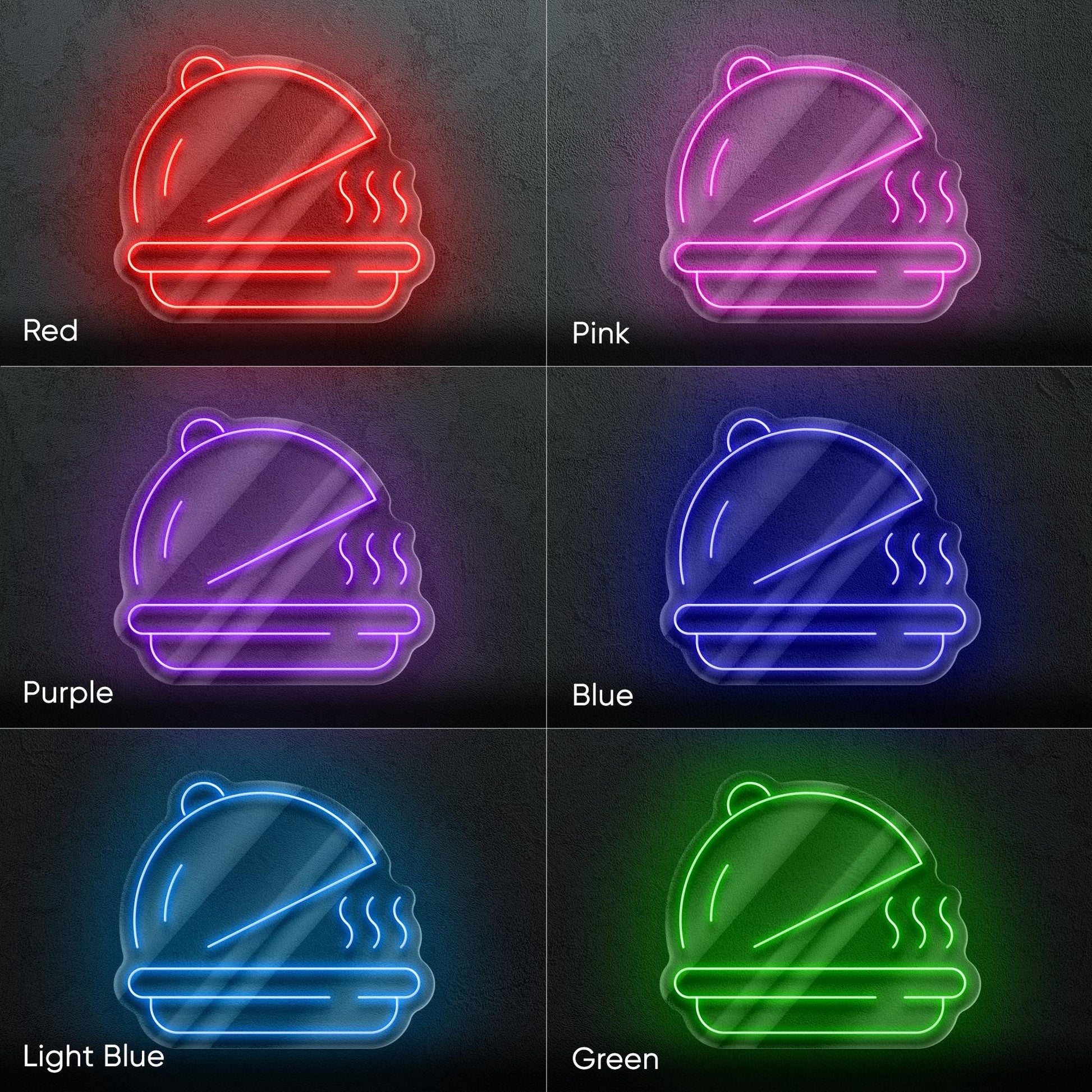 Cloche Serving Tray Neon Sign - LED Wall Light for Kitchen, Restaurant, Chef Room or Food Delivery Zone, Gift for Culinary Lovers