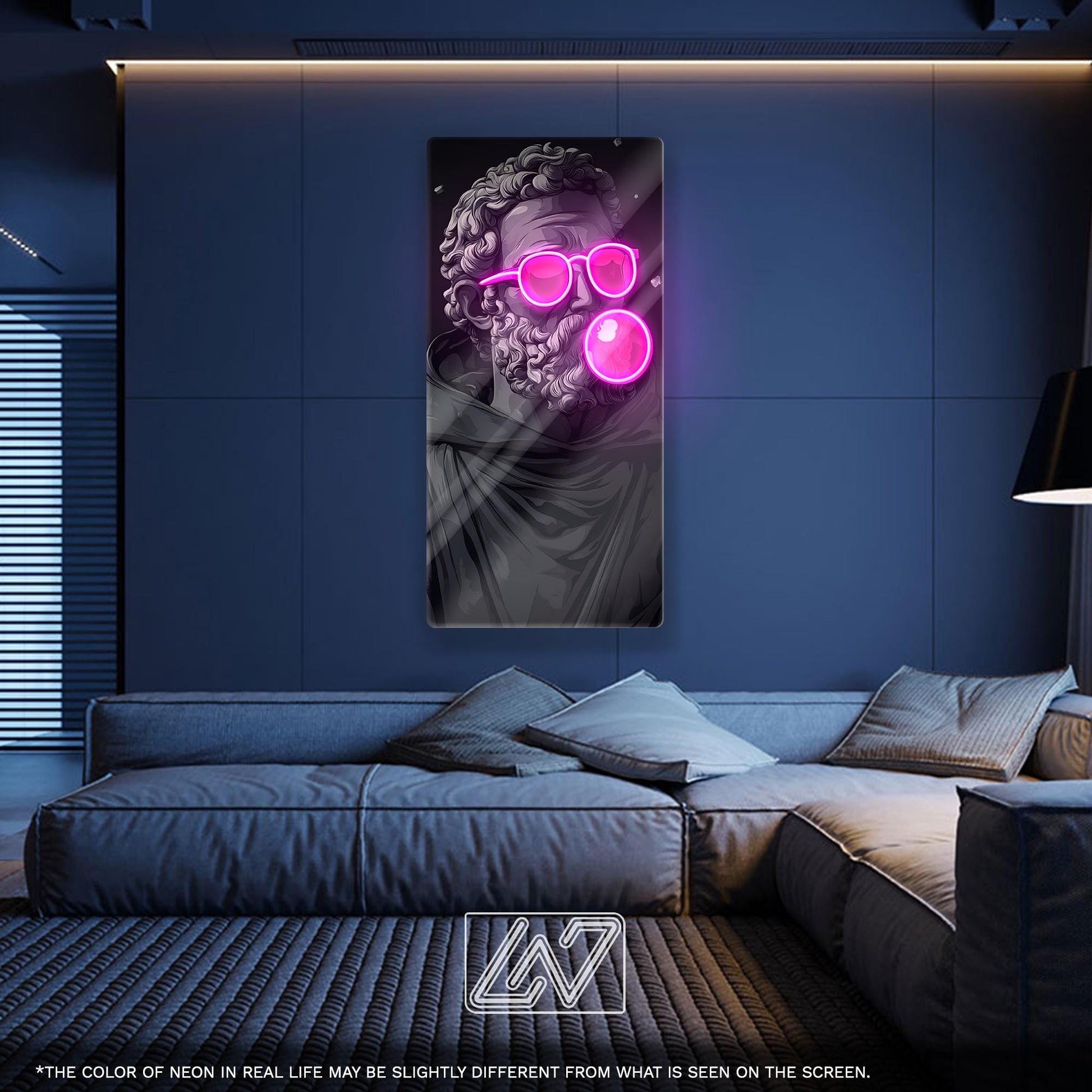 Pop Art Statue LED Neon Sign - Greek Bust with Bubble Gum and Sunglasses, Aesthetic Wall Light for Modern Decor and Creative Spaces