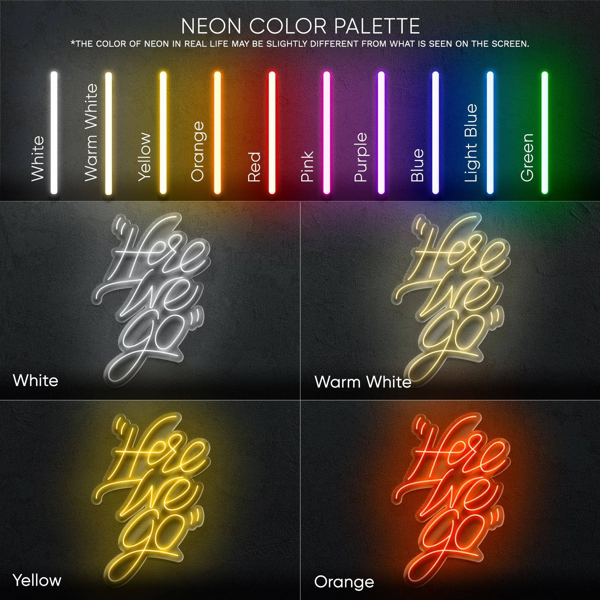 Here We Go LED Neon Sign – Motivational Wall Light for Office, Gym, Gaming Setup or Streaming Room Decor
