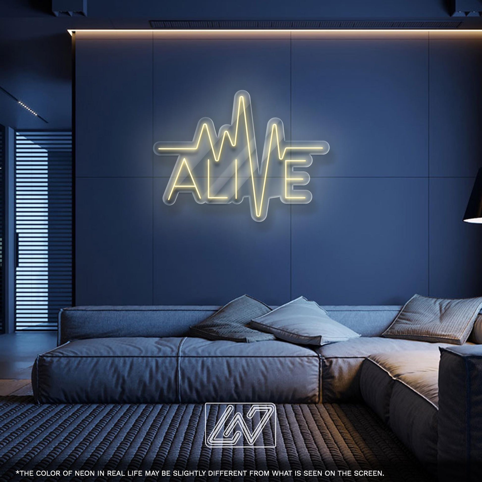 ALIVE LED Neon Sign – Electric heartbeat wall light with pulse design, perfect for gyms, studios, or modern interiors to energize your space
