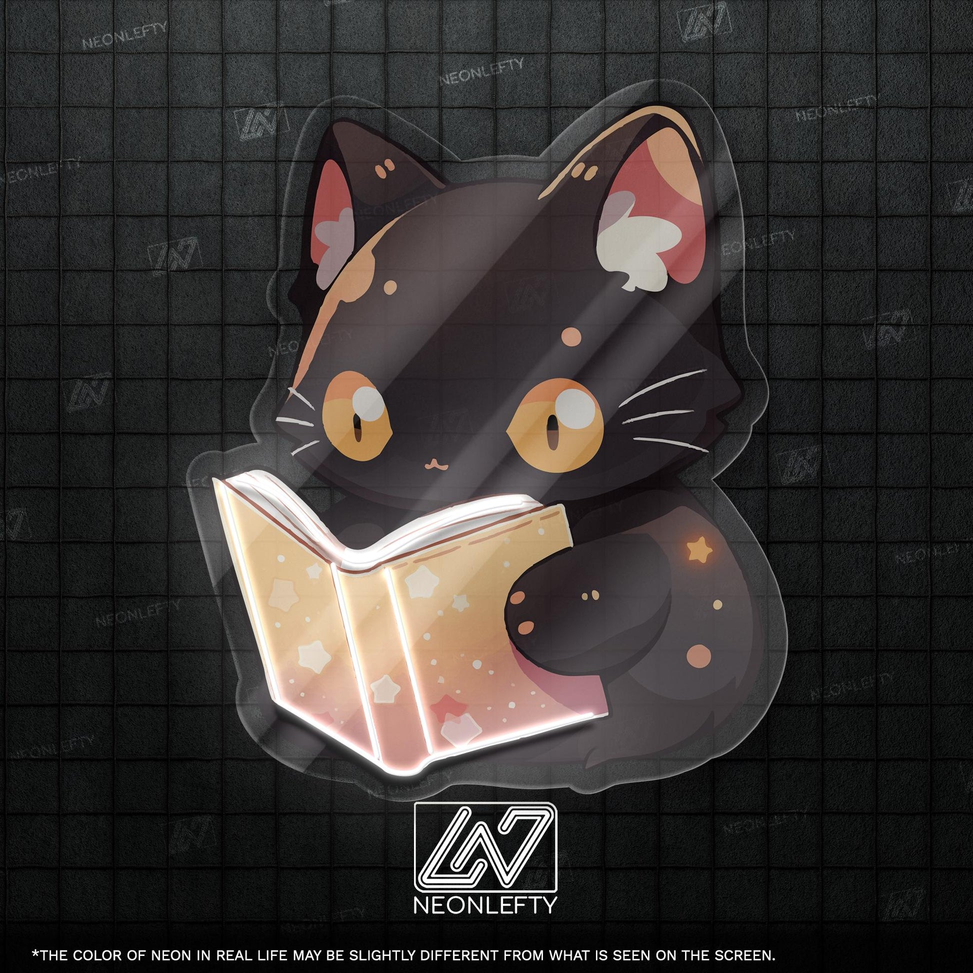 Reading Cat Neon Sign - Whimsical LED wall decor of a magical cat reading a book, perfect for libraries, kids rooms, cozy creative spaces