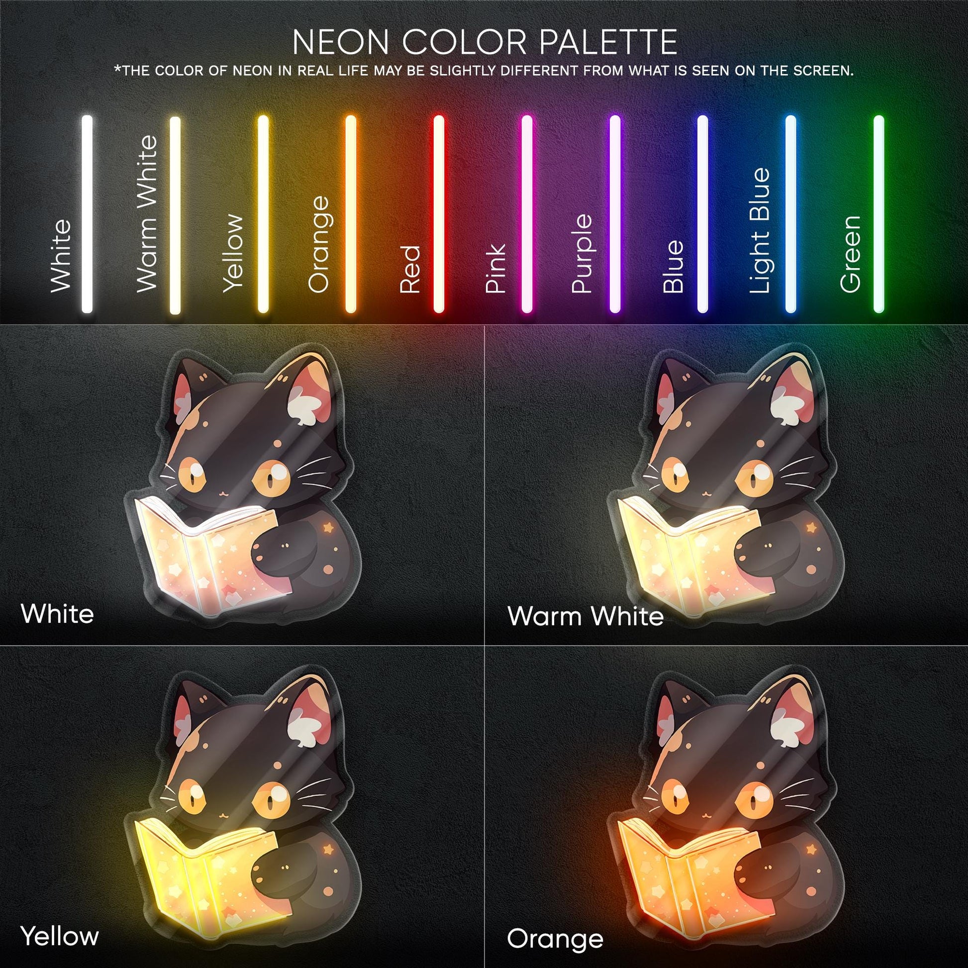 Reading Cat Neon Sign - Whimsical LED wall decor of a magical cat reading a book, perfect for libraries, kids rooms, cozy creative spaces