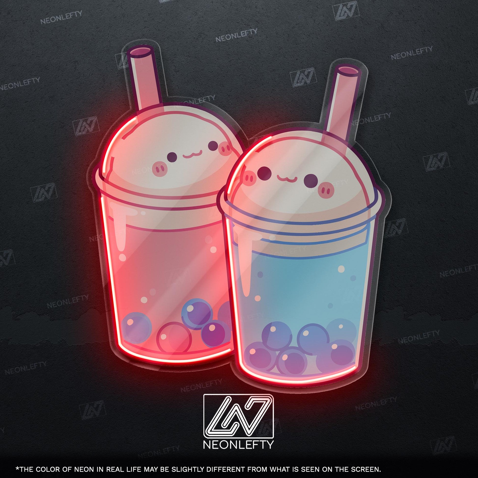 Bubble Tea Neon Sign - Cute and playful LED wall decor featuring two smiling boba drinks, perfect for cafes, dessert shops, kawaii spaces