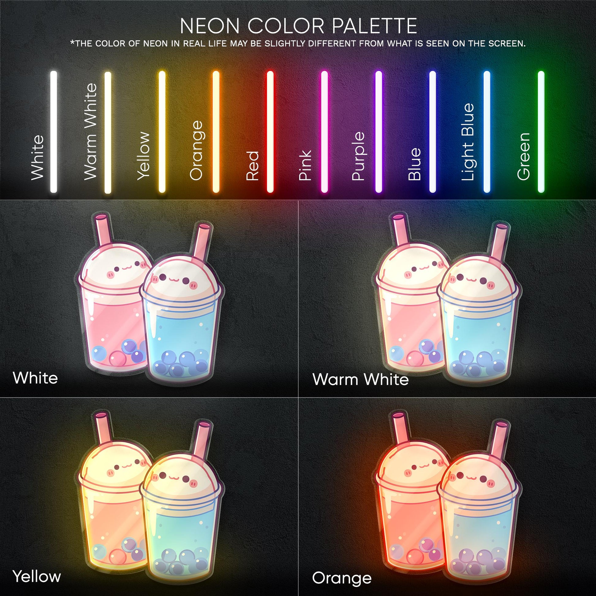 Bubble Tea Neon Sign - Cute and playful LED wall decor featuring two smiling boba drinks, perfect for cafes, dessert shops, kawaii spaces