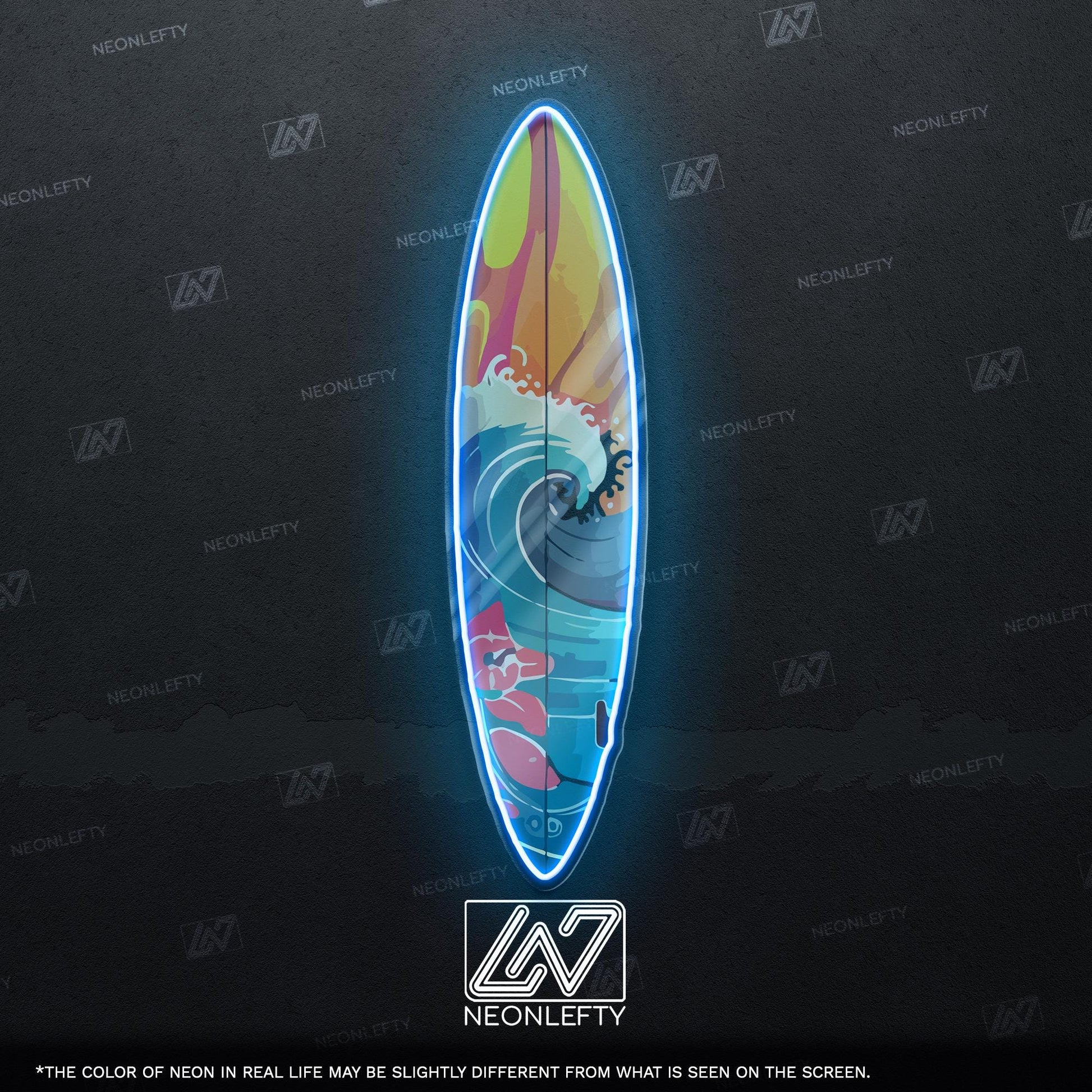 Surfboard Neon Sign - LED wall decor inspired by surf culture and ocean waves, perfect for bars, summer rooms, cafes or coastal interiors