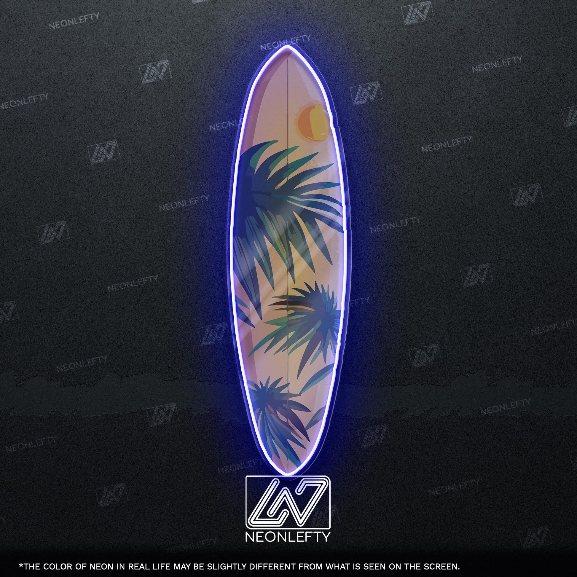 Surfboard Neon Sign - LED wall decor inspired by surf culture and ocean waves, perfect for bars, summer rooms, cafes or coastal interiors
