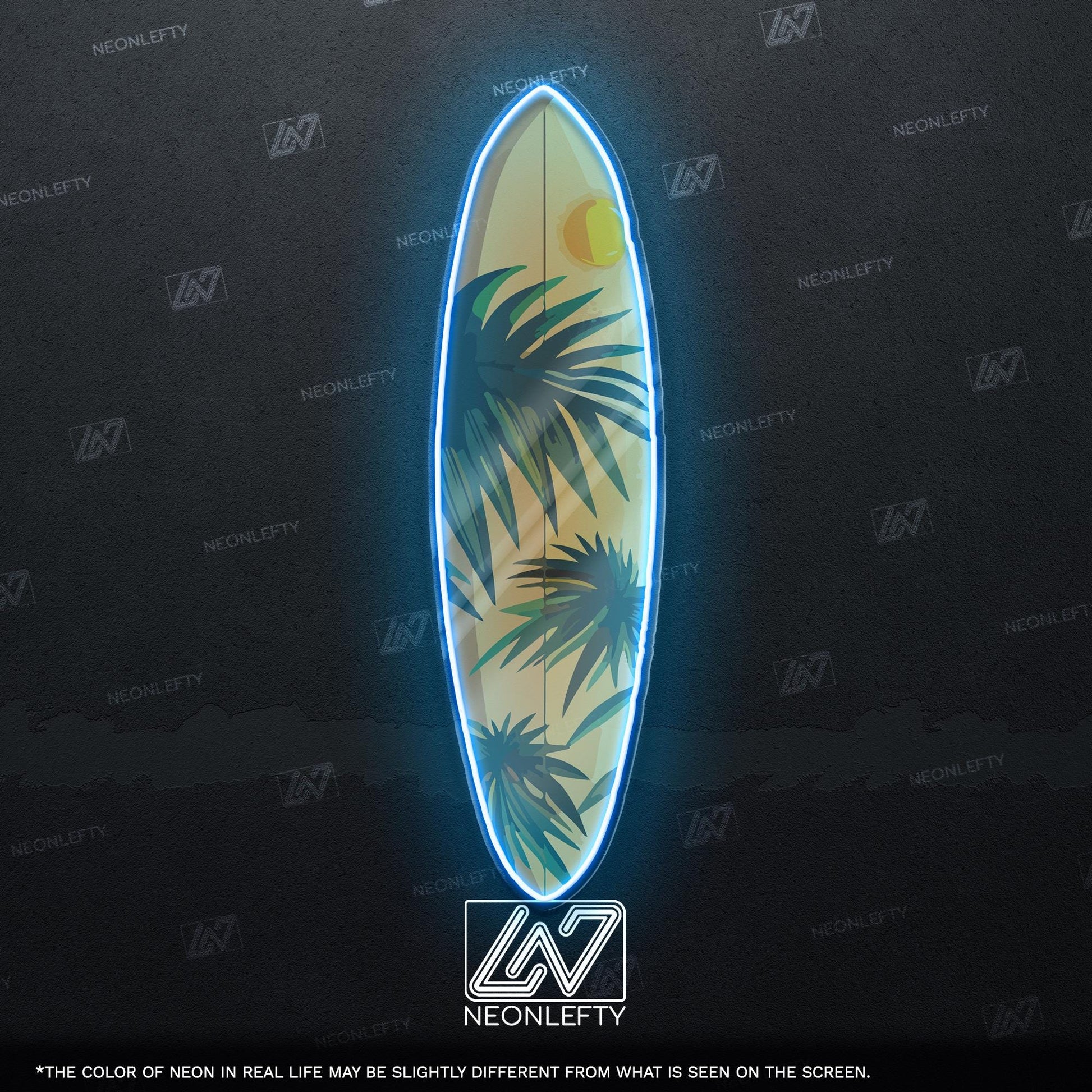 Surfboard Neon Sign - LED wall decor inspired by surf culture and ocean waves, perfect for bars, summer rooms, cafes or coastal interiors