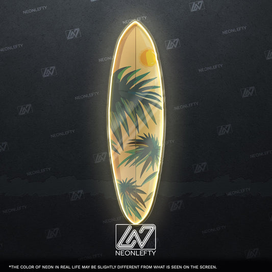 Surfboard Neon Sign - LED wall decor inspired by surf culture and ocean waves, perfect for bars, summer rooms, cafes or coastal interiors