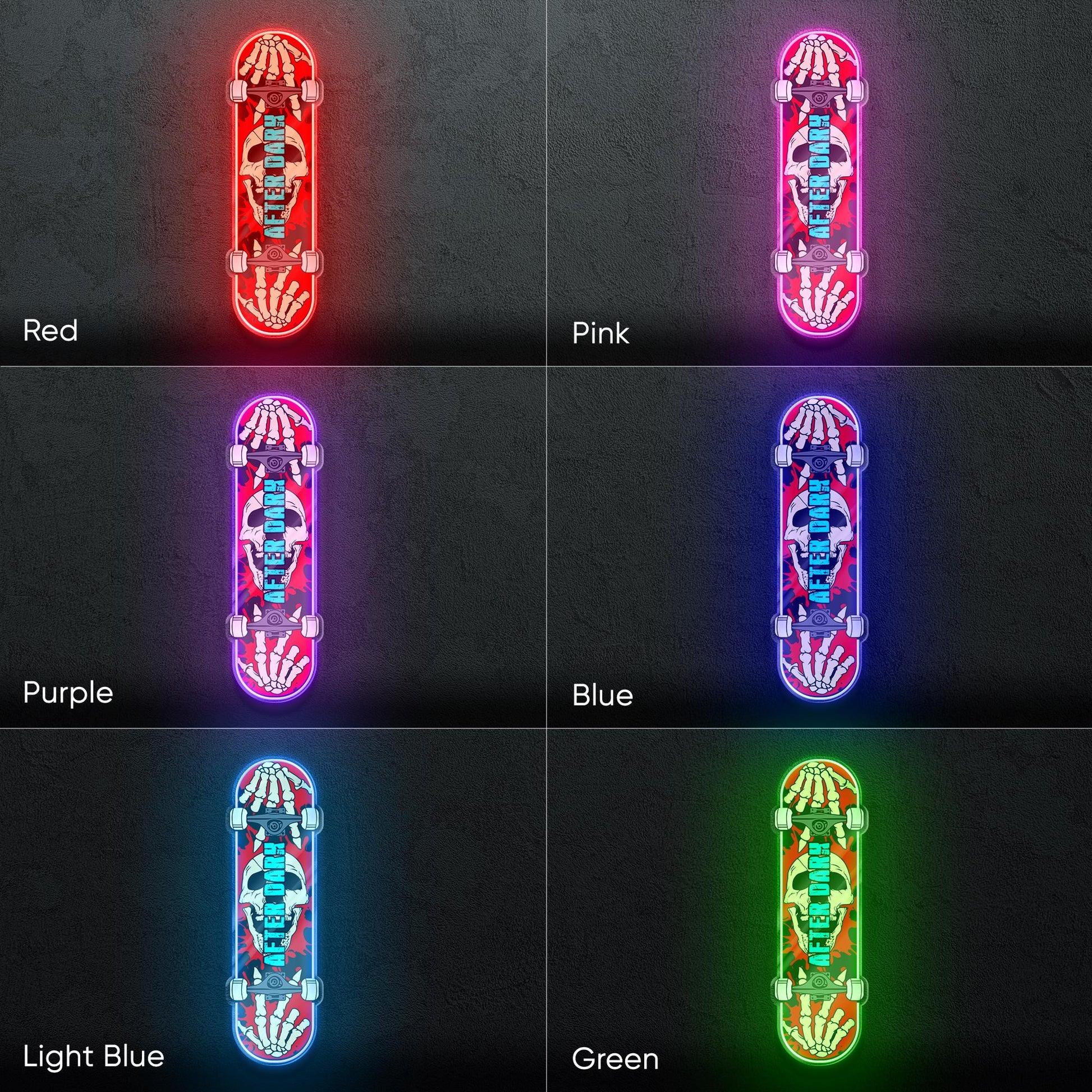 Skull Skateboard - LED Neon Sign with skeleton hands and skull theme, perfect for skate shops, teen rooms, game zones or alt-style spaces
